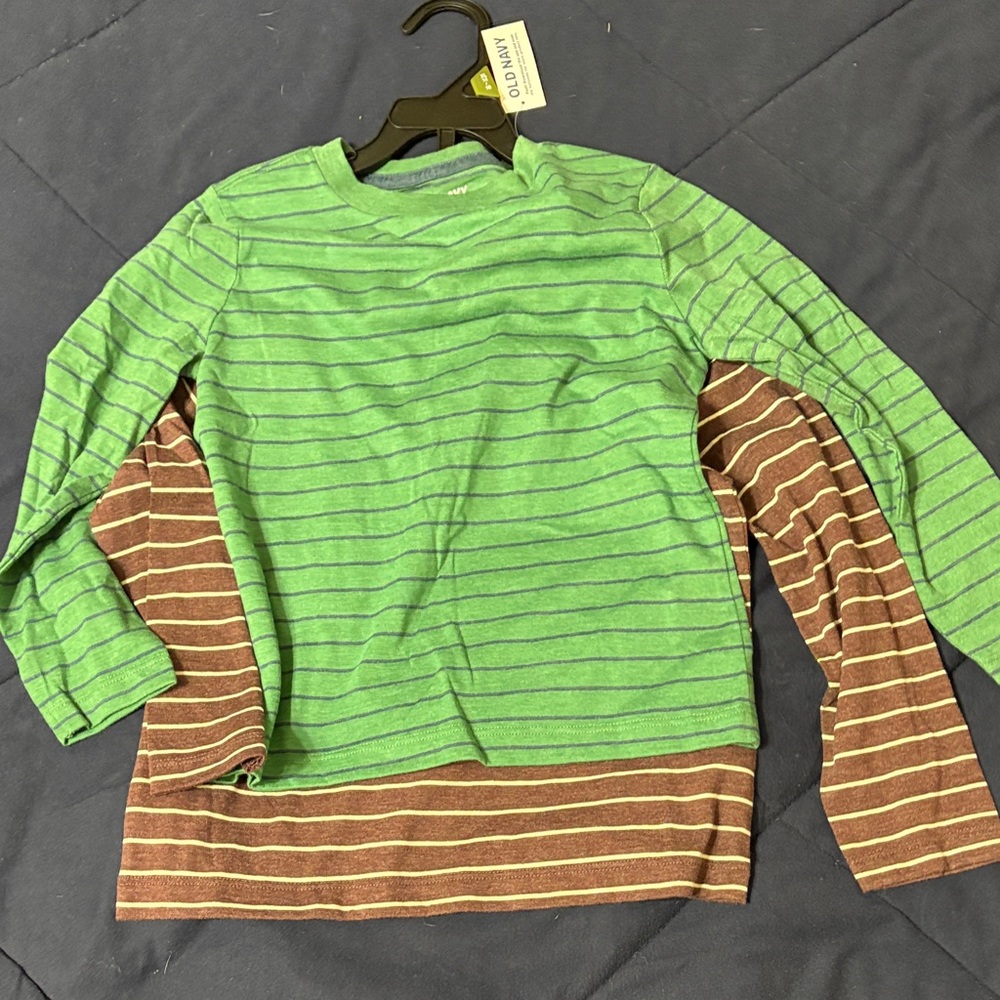 Old Navy Kids Long Sleeve Green and Brown Striped Tee set